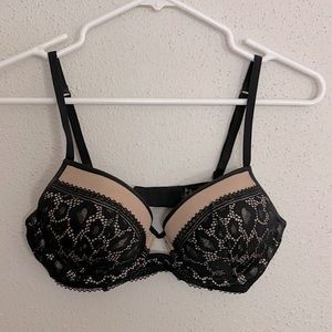 Calvin Klein black & tan lace push-up bra